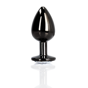 Round Gem Butt Plug - Large - Gunmetal/Diamond