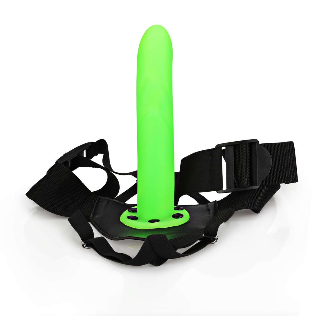 Glow in the Dark Textured Curved Hollow Strap-On - 8 / 20 cm - Neon Green 6
