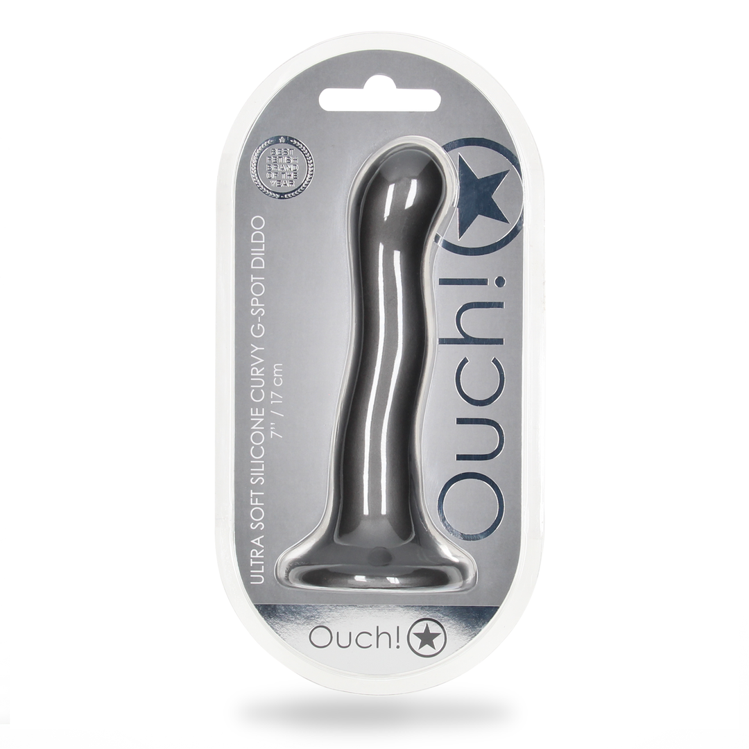 Ultra Soft Silicone Curvy G-Spot Dildo - 7'' / 17 cm - Gunmetal 2