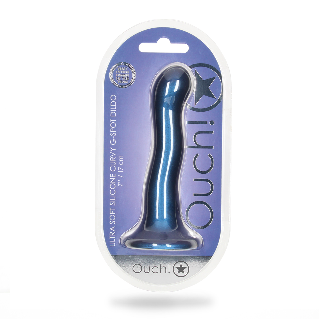 Ultra Soft Silicone Curvy G-Spot Dildo - 7'' / 17 cm - Metallic Blue 2