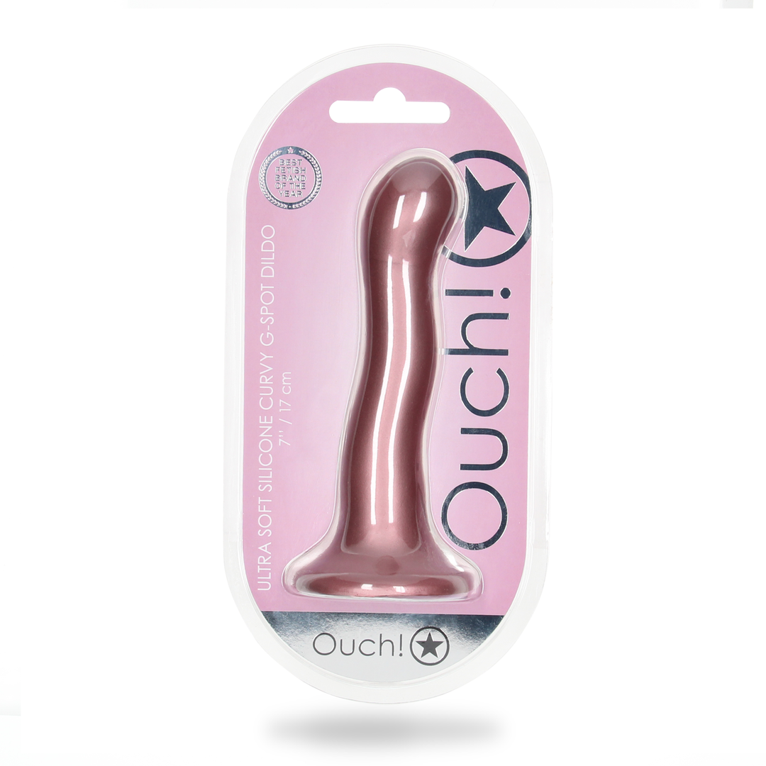 Ultra Soft Silicone Curvy G-Spot Dildo - 7'' / 17 cm - Rose Gold 2