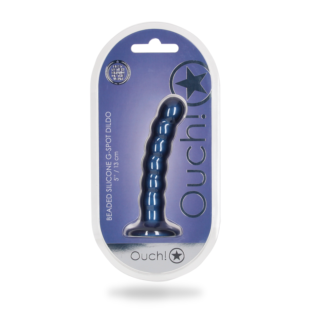 Beaded Silicone G-Spot Dildo - 5'' / 13 cm - Metallic Blue 2