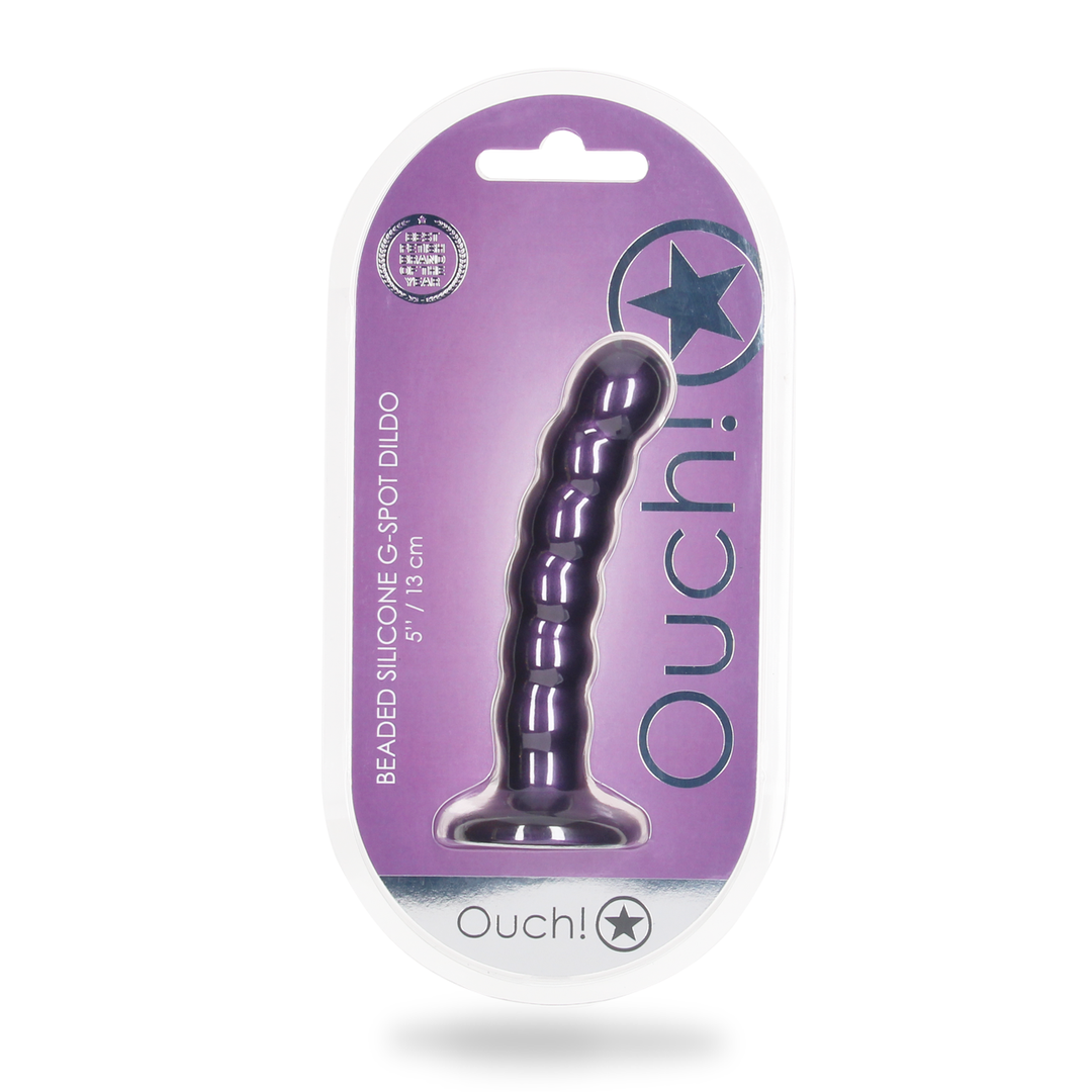 Beaded Silicone G-Spot Dildo - 5'' / 13 cm - Metallic Purple 2