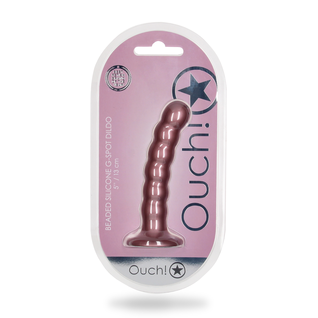 Beaded Silicone G-Spot Dildo - 5'' / 13 cm - Rose Gold 2
