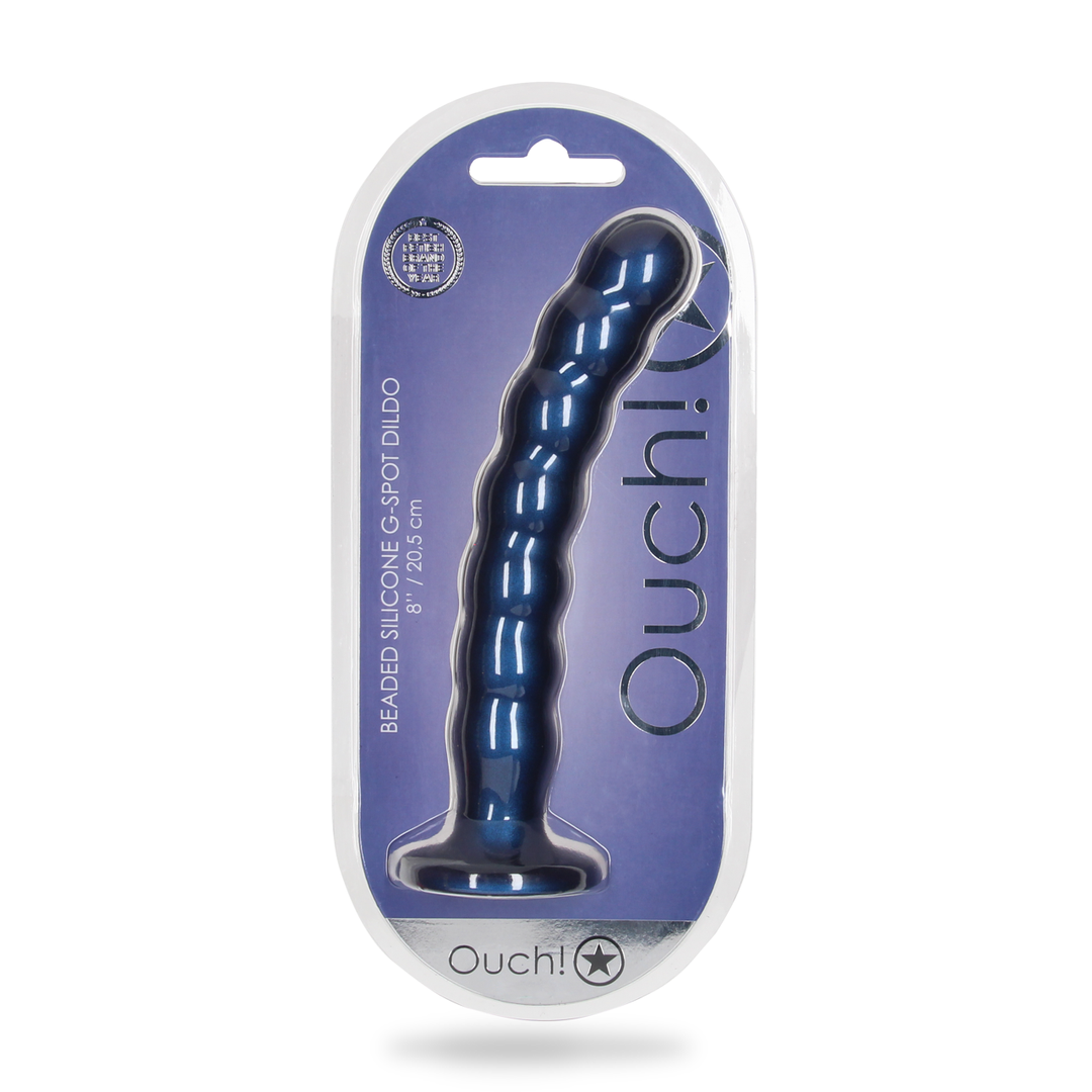 Beaded Silicone G-Spot Dildo - 8'' / 20,5 cm - Metallic Blue 2