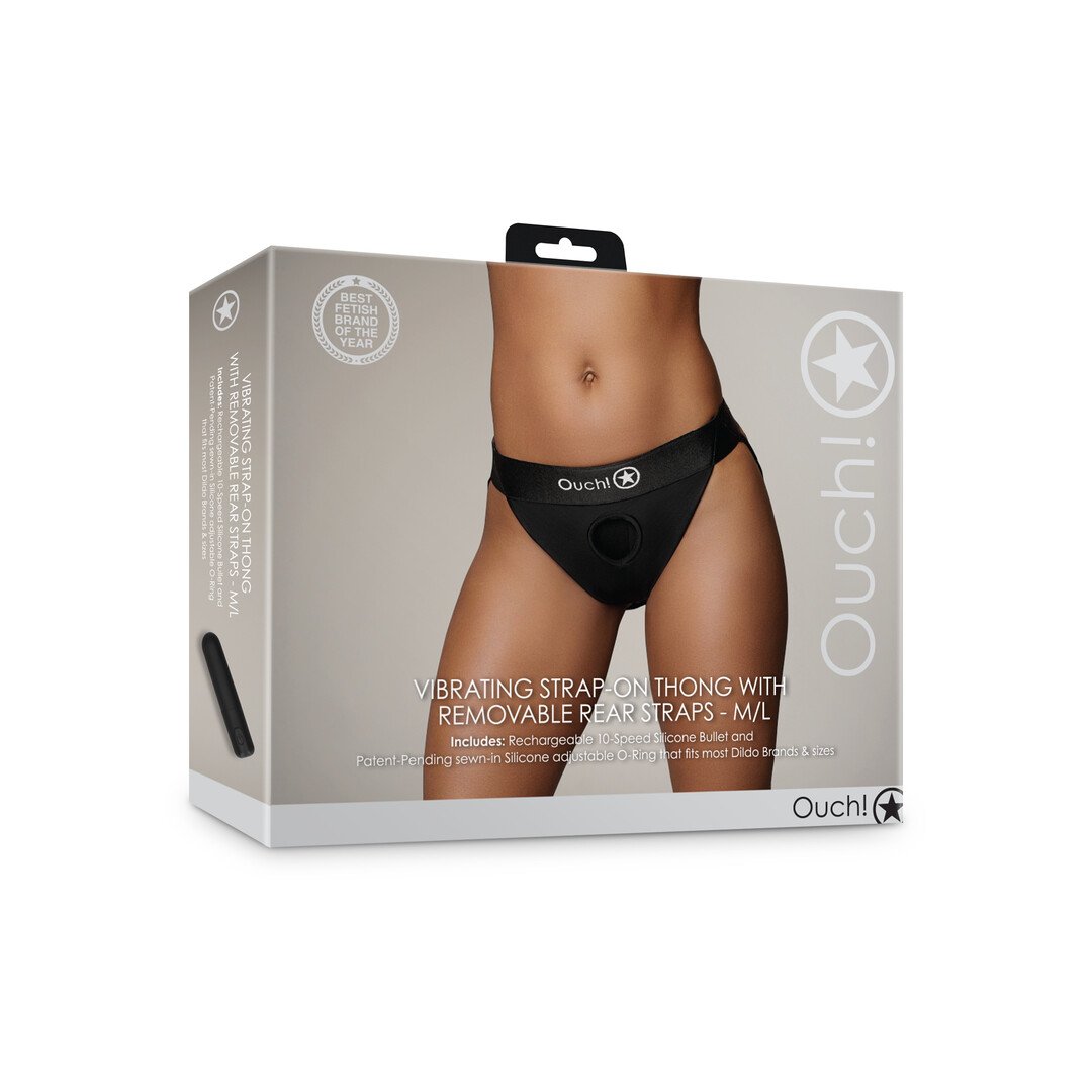 Vibrating Strap-on Thong with Removable Butt Straps - M/L - Black 2