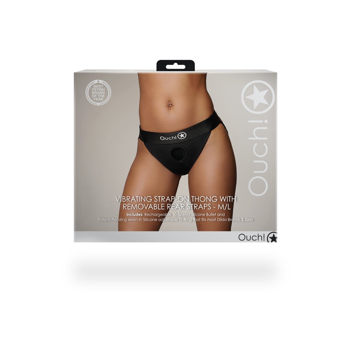 Vibrating Strap-on Thong with Removable Butt Straps - M/L - Black 3