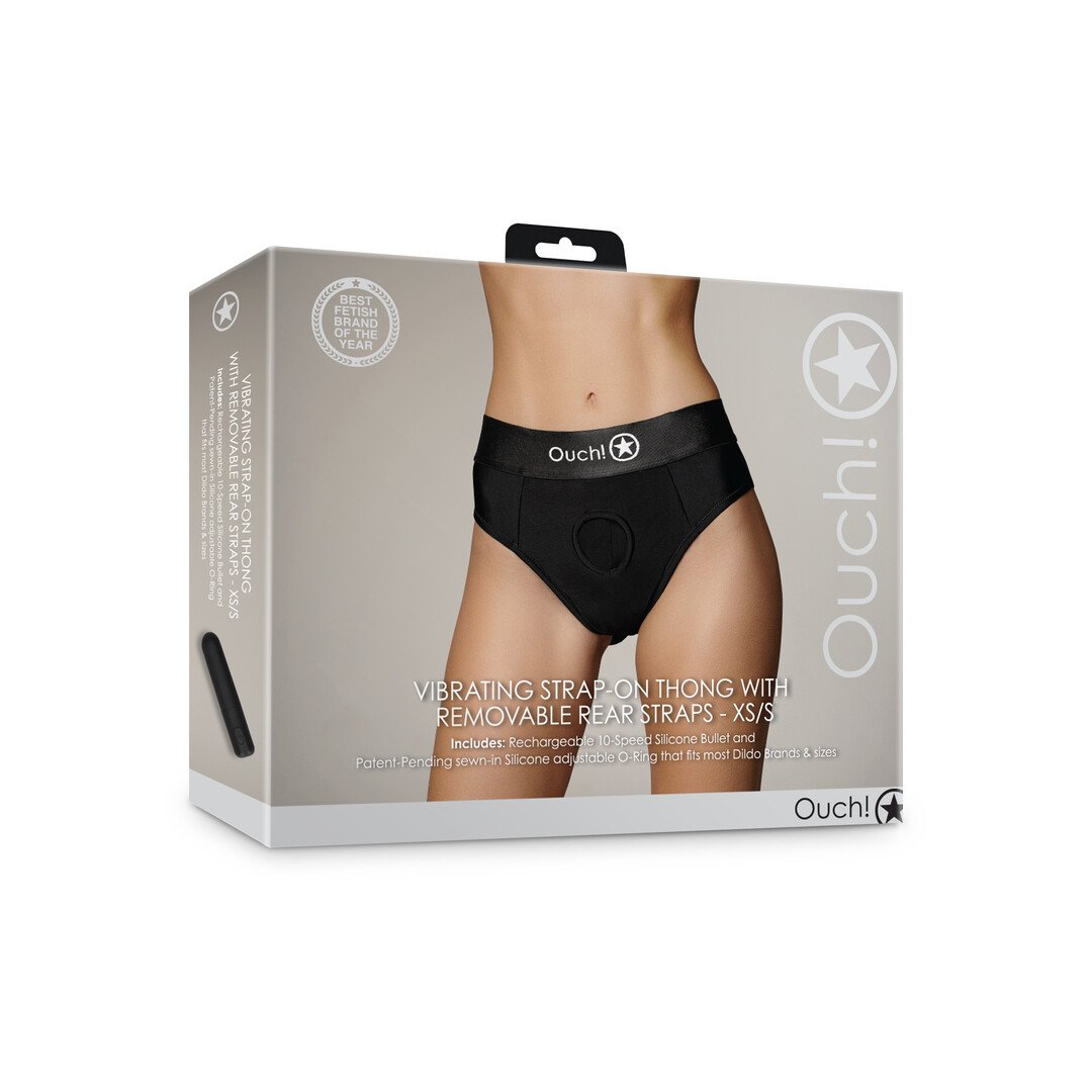 Vibrating Strap-on Thong with Removable Butt Straps - XS/S - Black 2