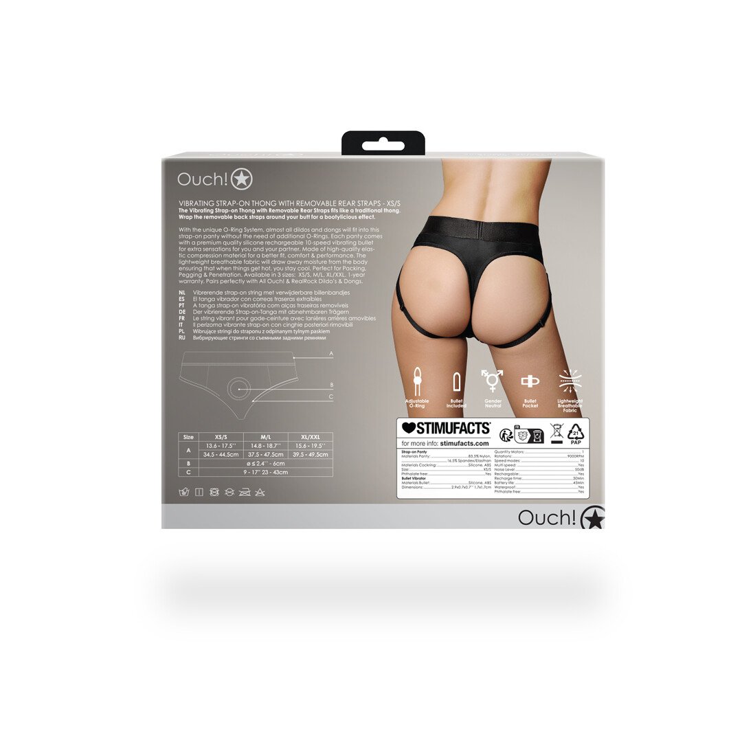 Vibrating Strap-on Thong with Removable Butt Straps - XS/S - Black 4