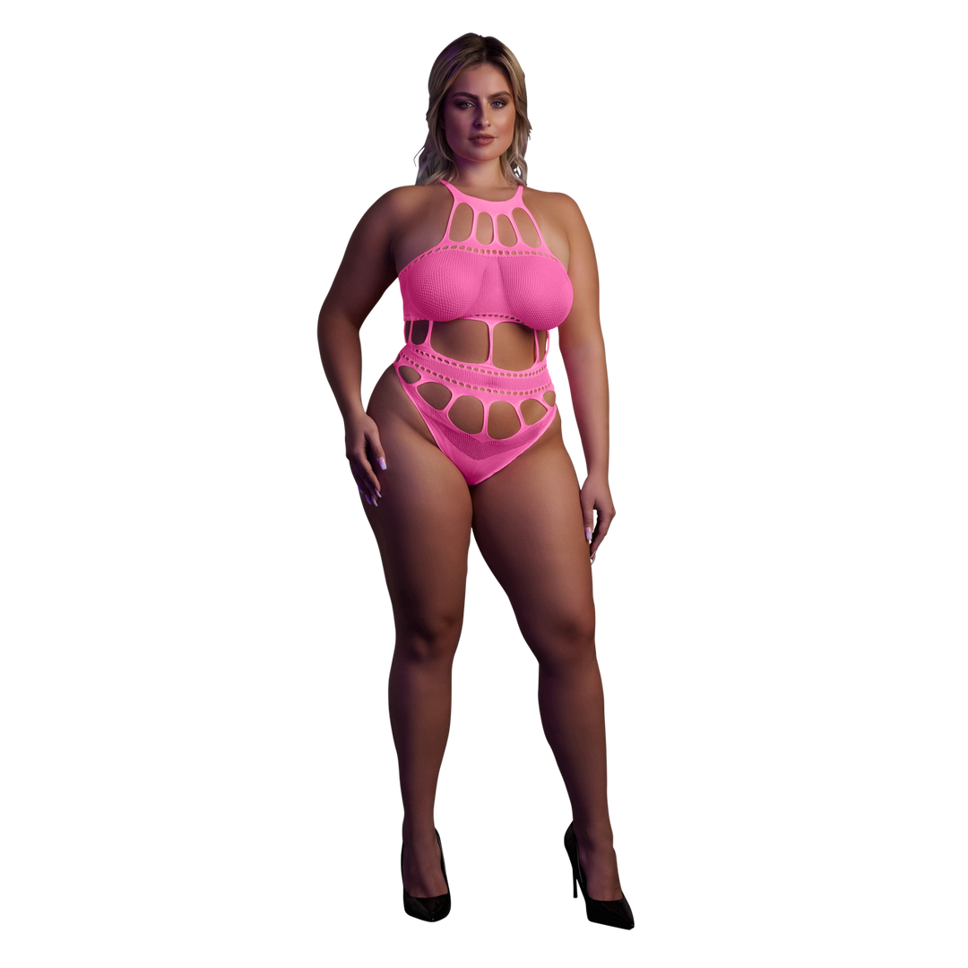 Body with Grecian Neckline - Plus Size - Neon Pink