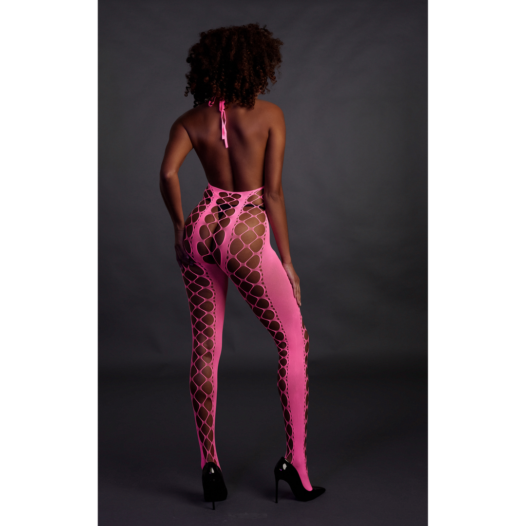 Bodystocking with Halterneck - One Size - Neon Pink 5