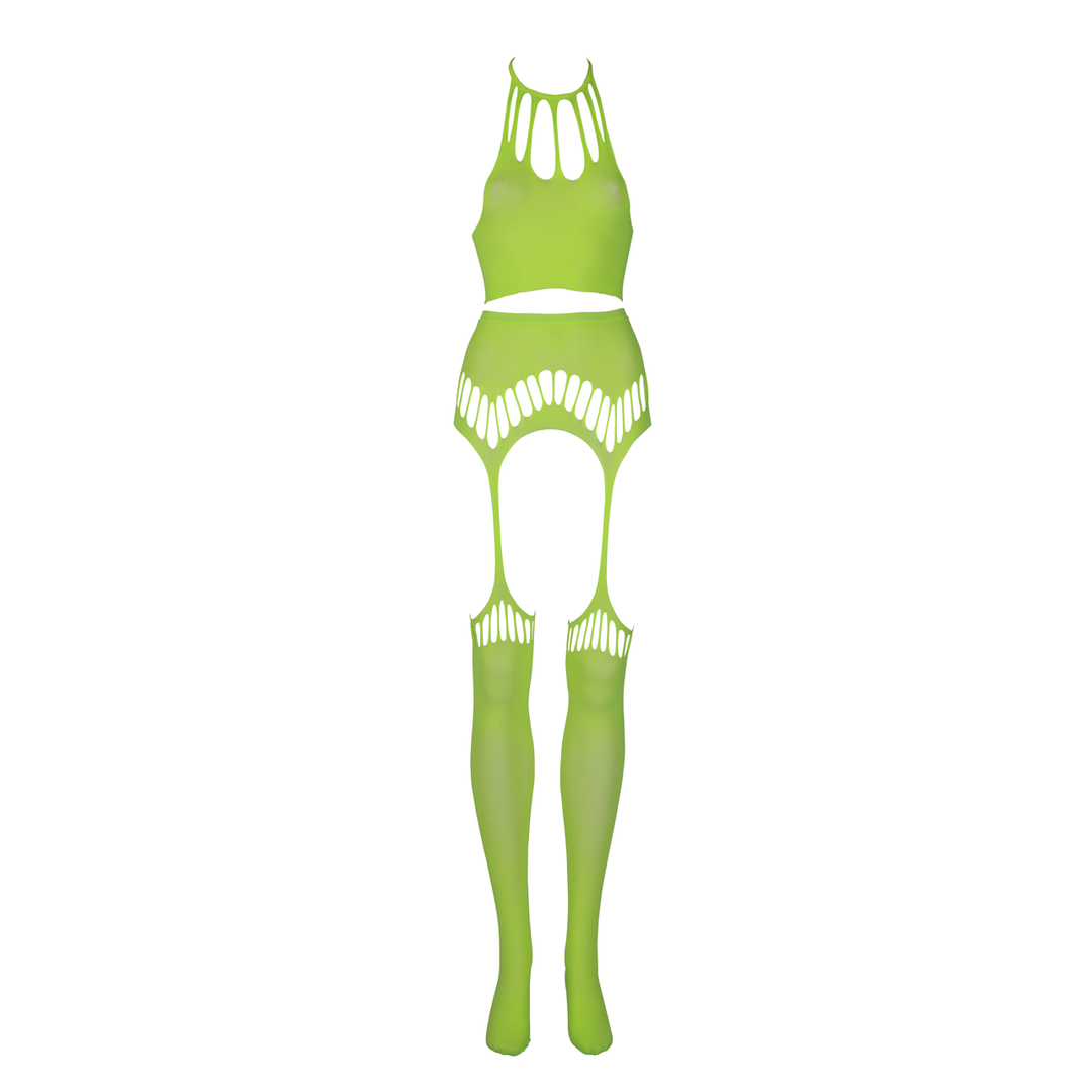 Two Piece with Crop Top and Stockings - One Size - Neon Green 6