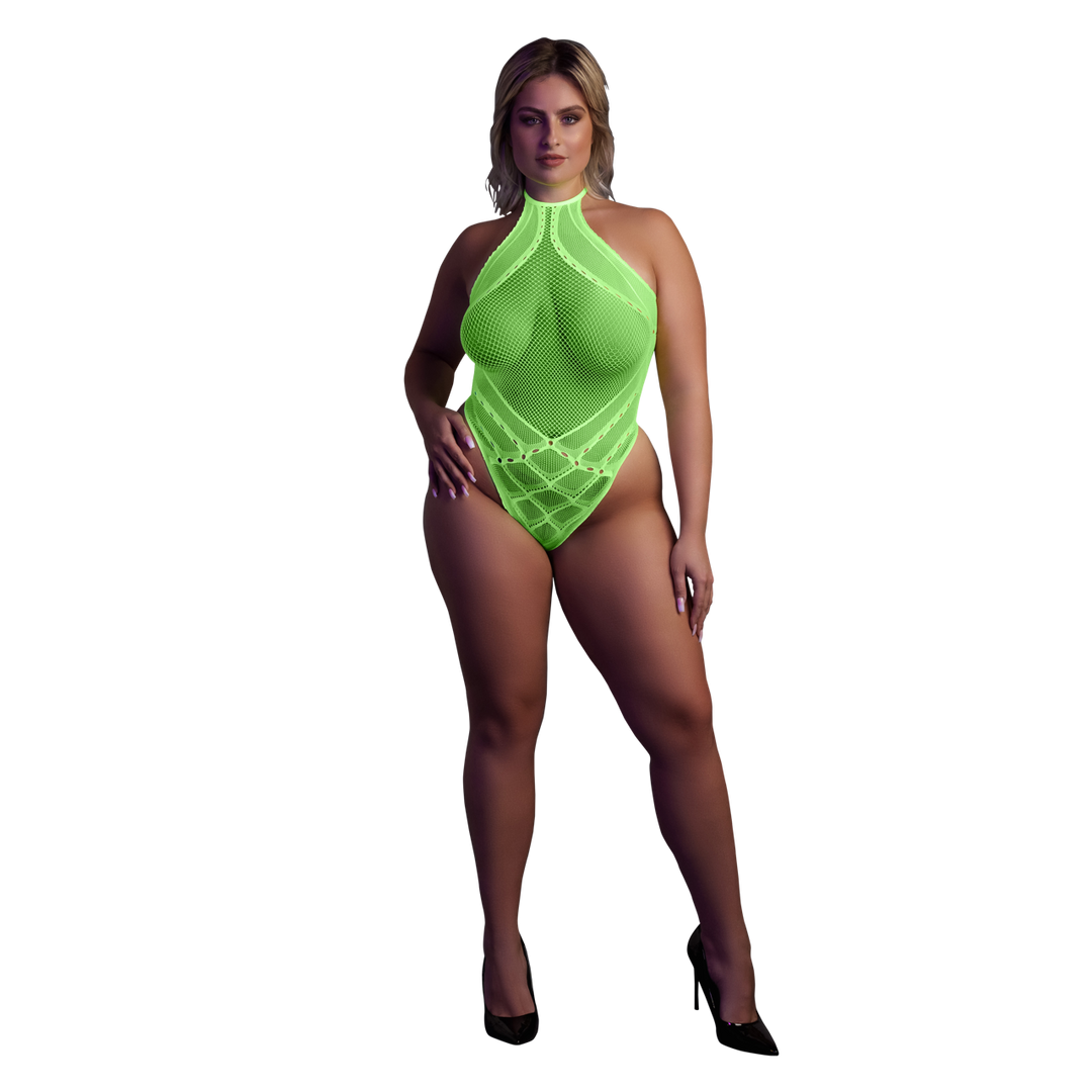 Body with Halter Neck - Plus Size - Neon Green