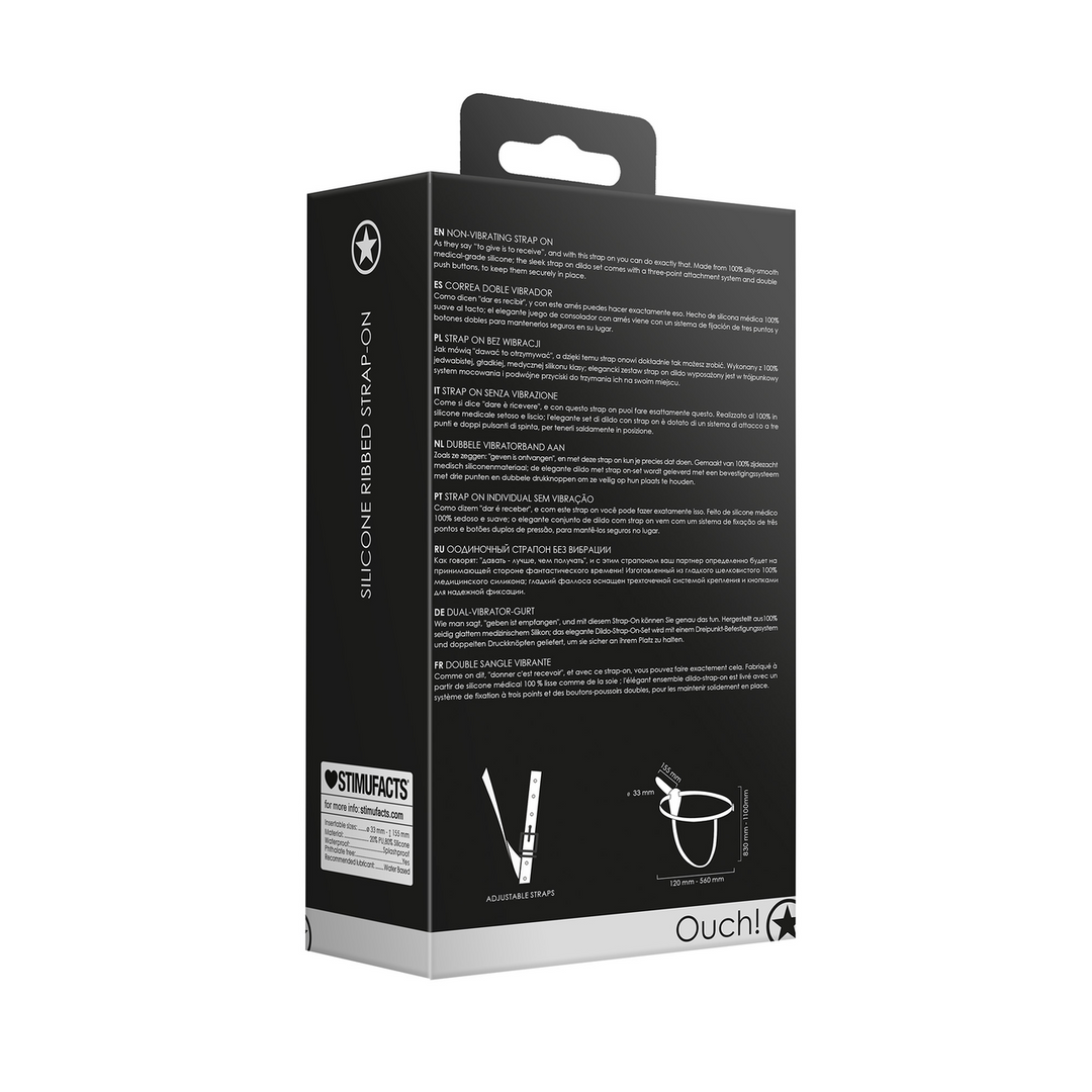 Silicone Ribbed Strap-On - Adjustable - Black 3