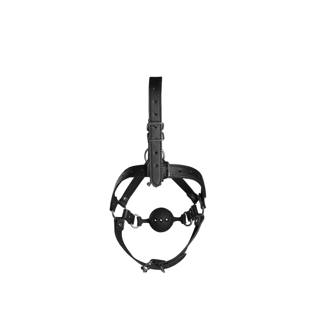 Head Harness with Breathable Ball Gag and Nose Hooks - Black 6