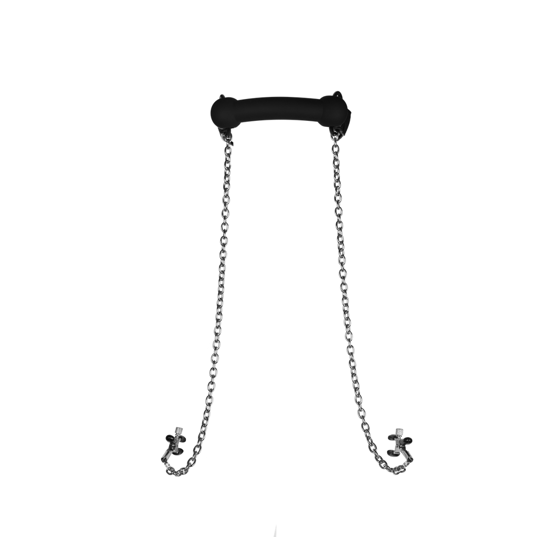 Silicone Bit Gag with Nipple Clamps - Black 5