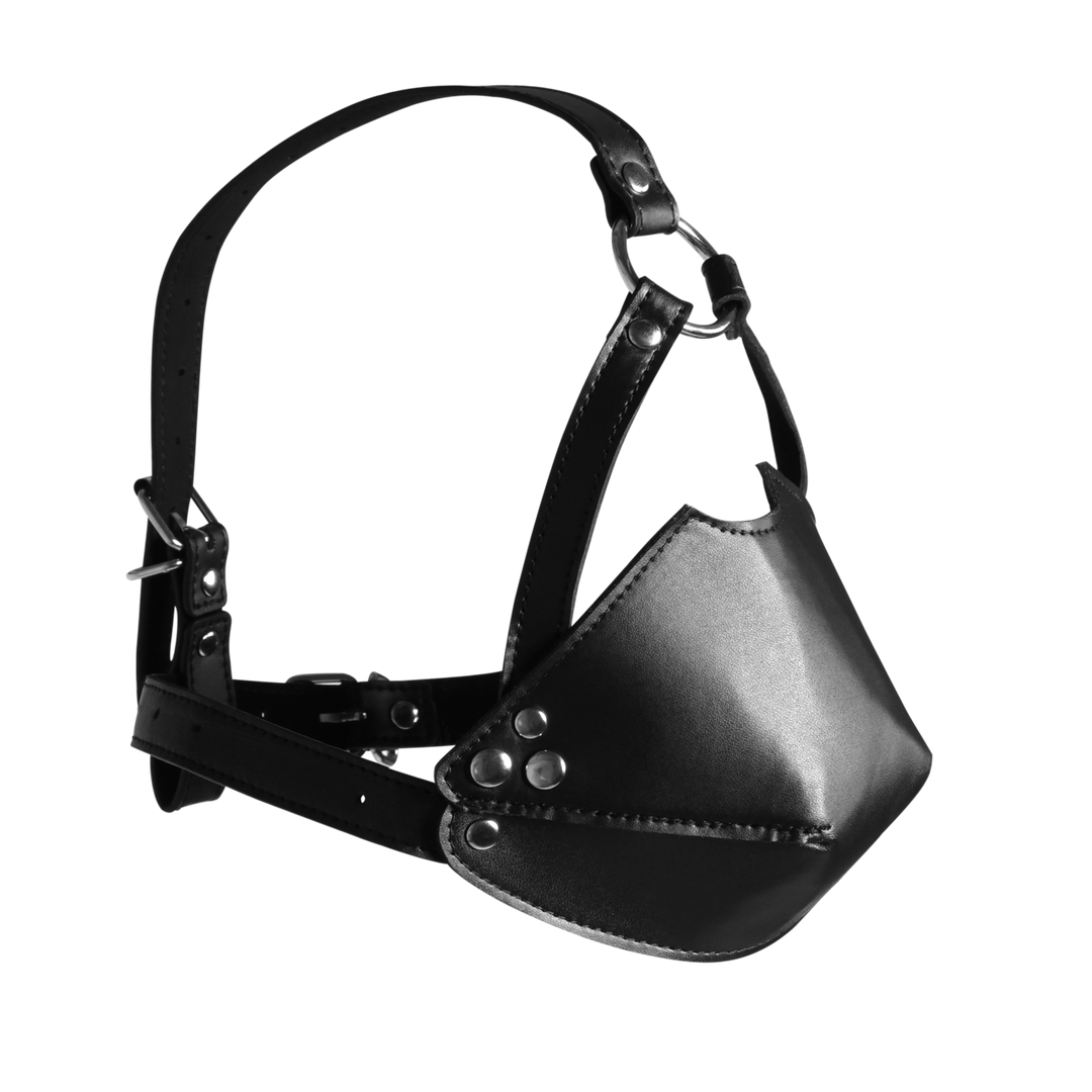 Head Harness with Mouth Cover and Solid Ball Gag - Black 4