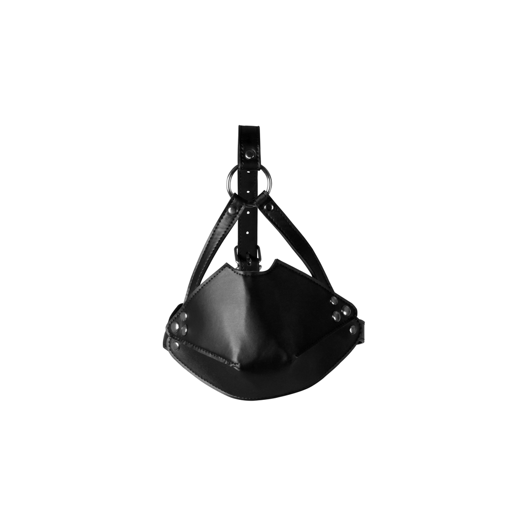 Head Harness with Mouth Cover and Solid Ball Gag - Black 5