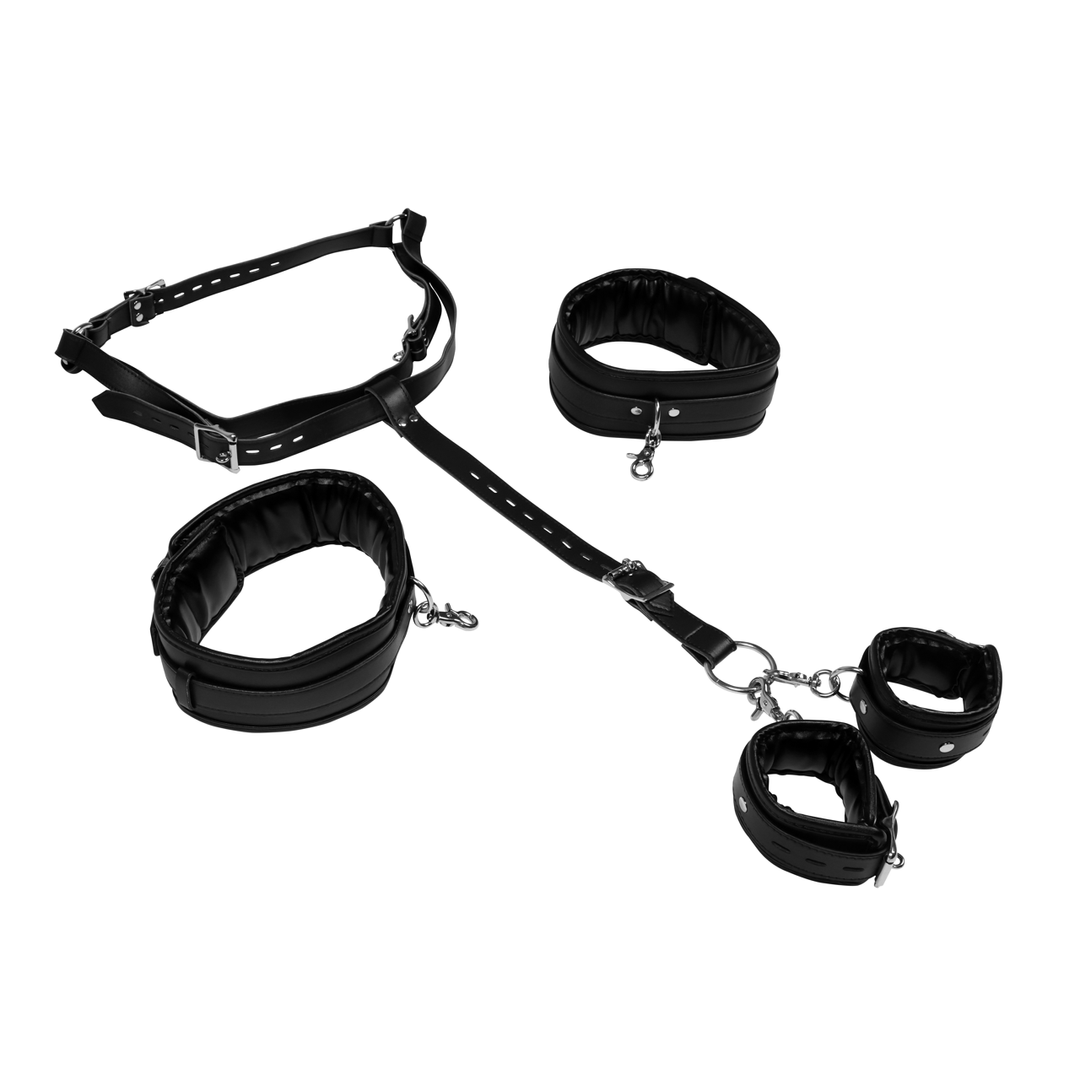 Body Harness with Thigh and Hand Cuffs - Black 5