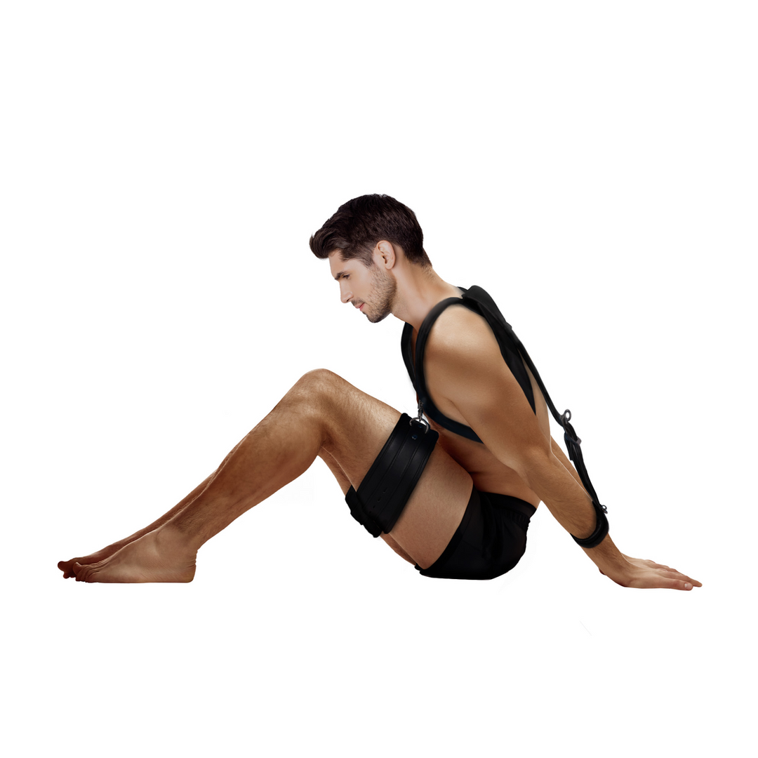 Body Harness with Thigh and Hand Cuffs - Black 6
