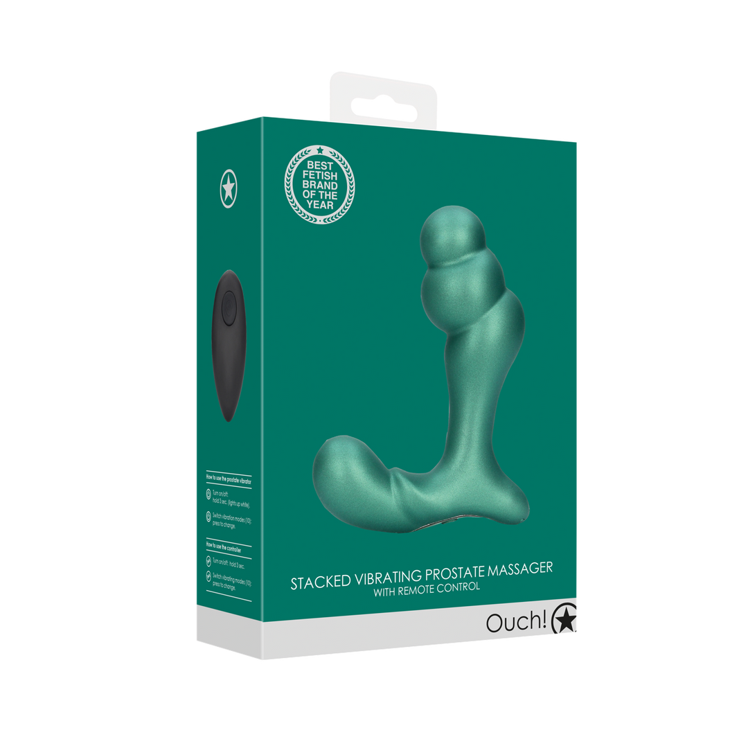 Stacked Vibrating Prostate Massager with Remote Control - Metallic Green 2