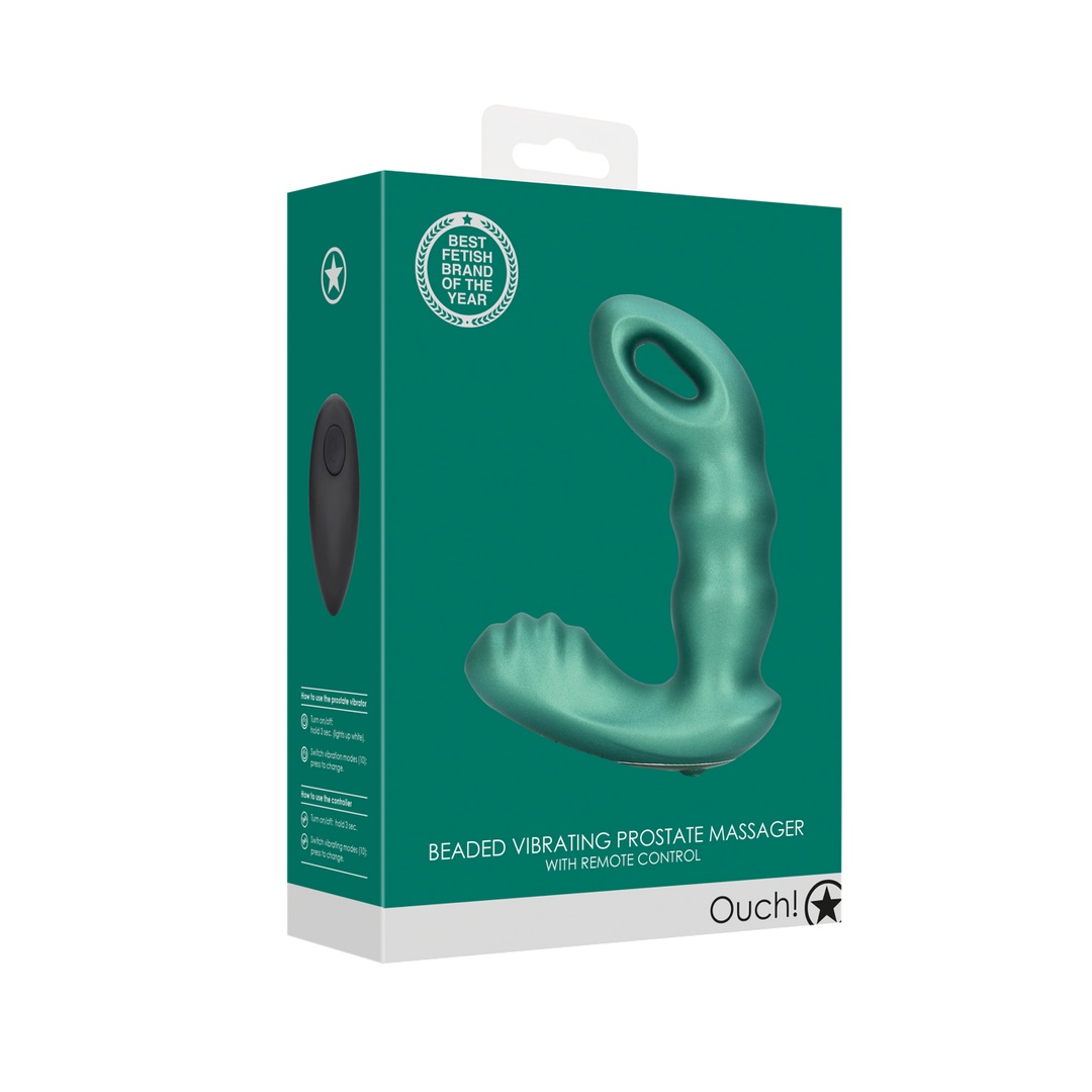 Beaded Vibrating Prostate Massager with Remote Control - Metallic Green 2