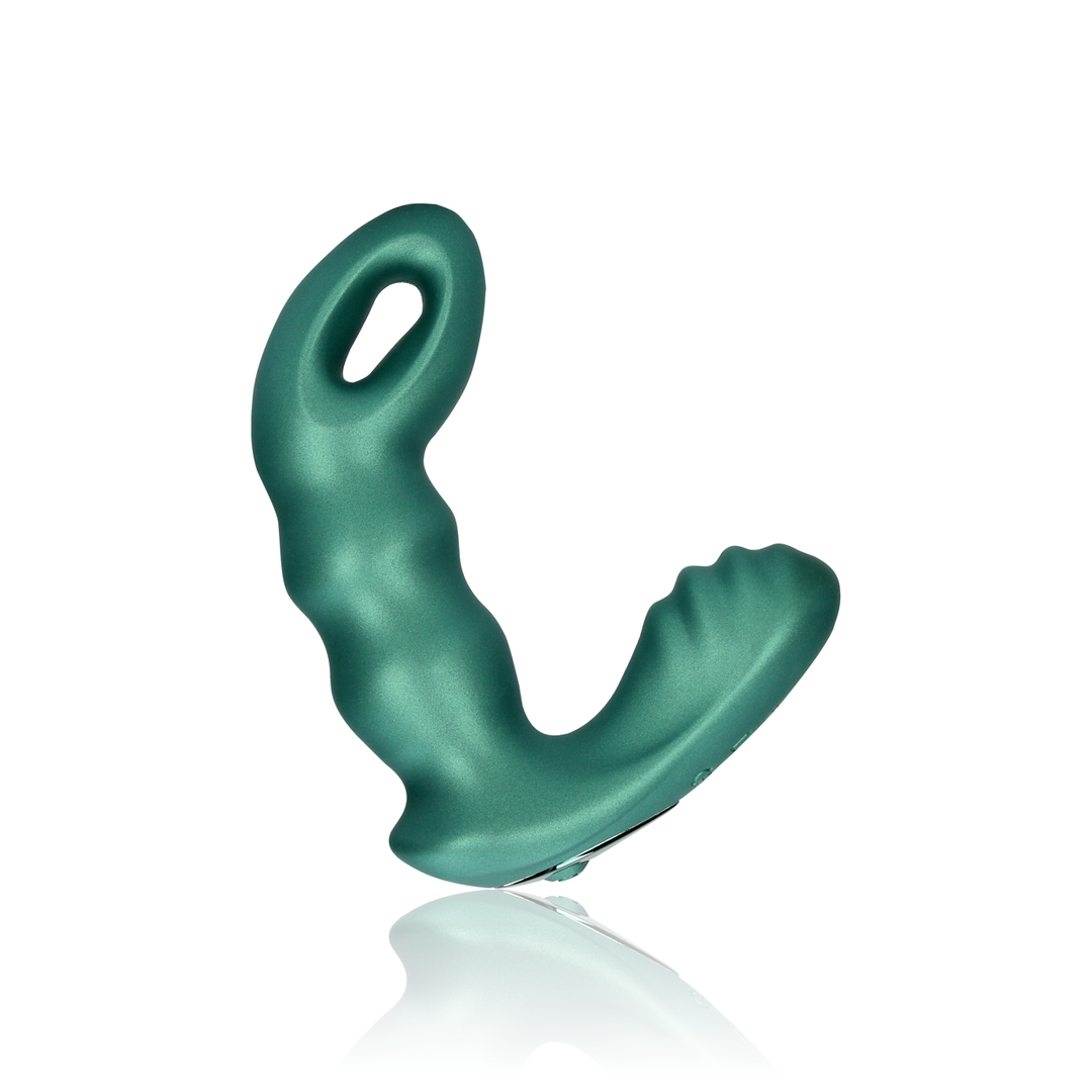 Beaded Vibrating Prostate Massager with Remote Control - Metallic Green 6