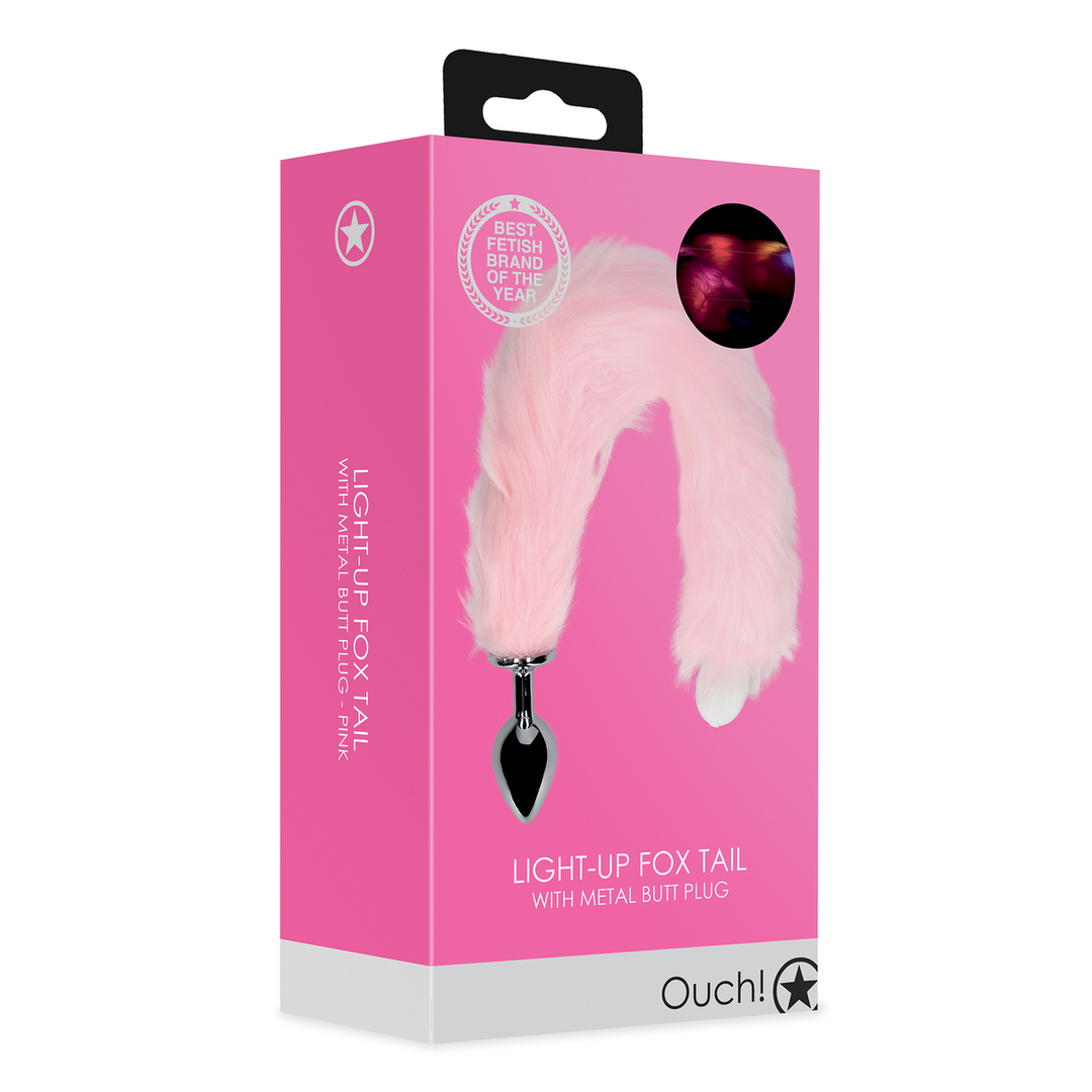 Light-up Fox Tail with Metal Butt Plug - Pink 2