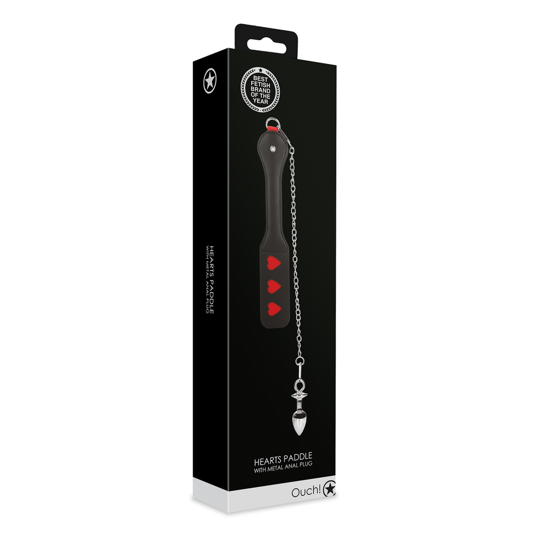 Hearts Paddle with Metal Anal Plug - Black 2