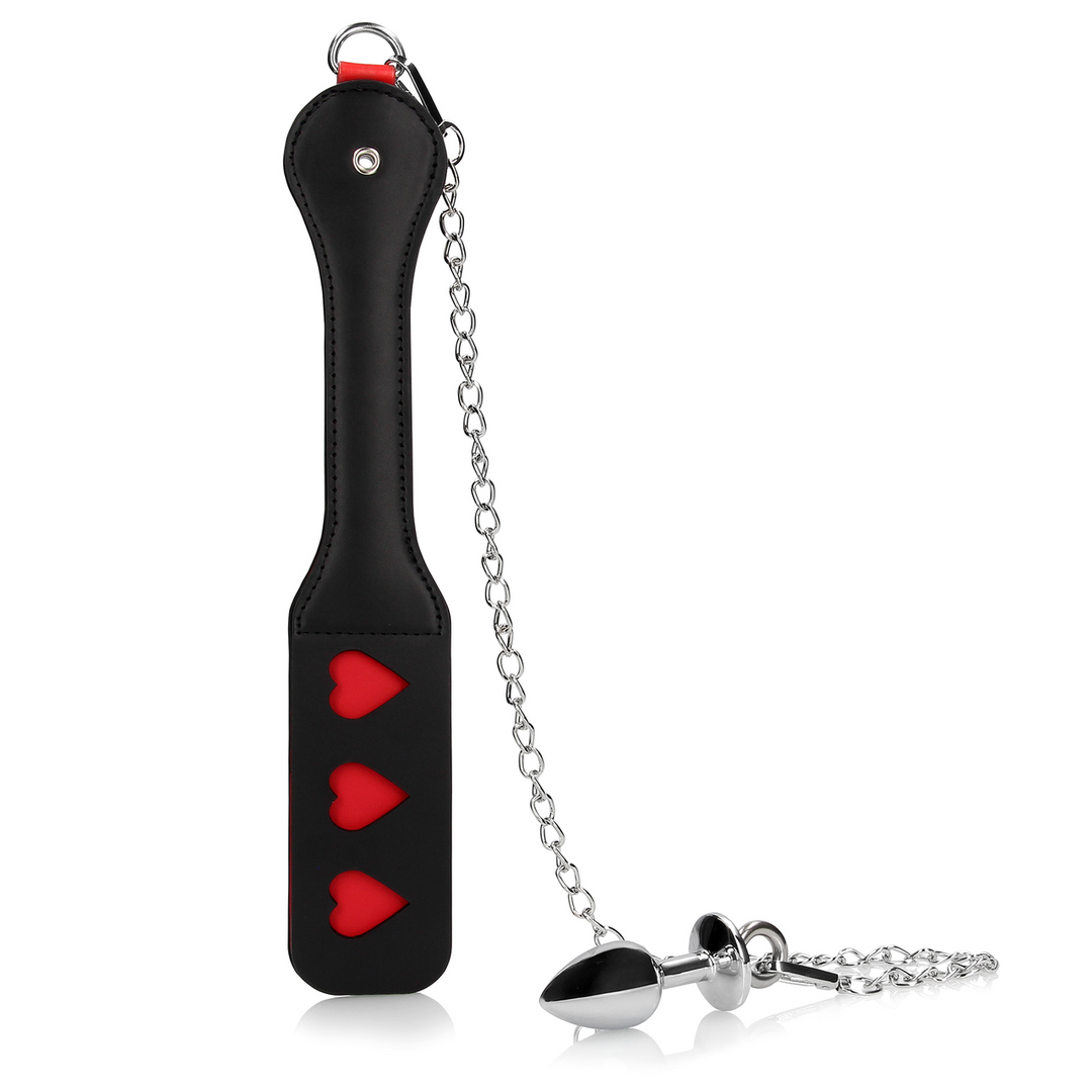 Hearts Paddle with Metal Anal Plug - Black 4