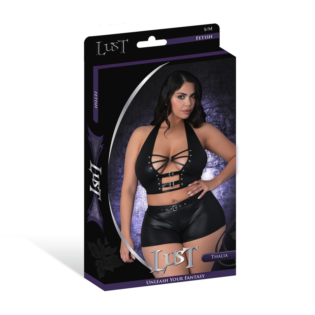 Thalia - Halter Top and Shorts with Rings and Studs - 2X - Black 2