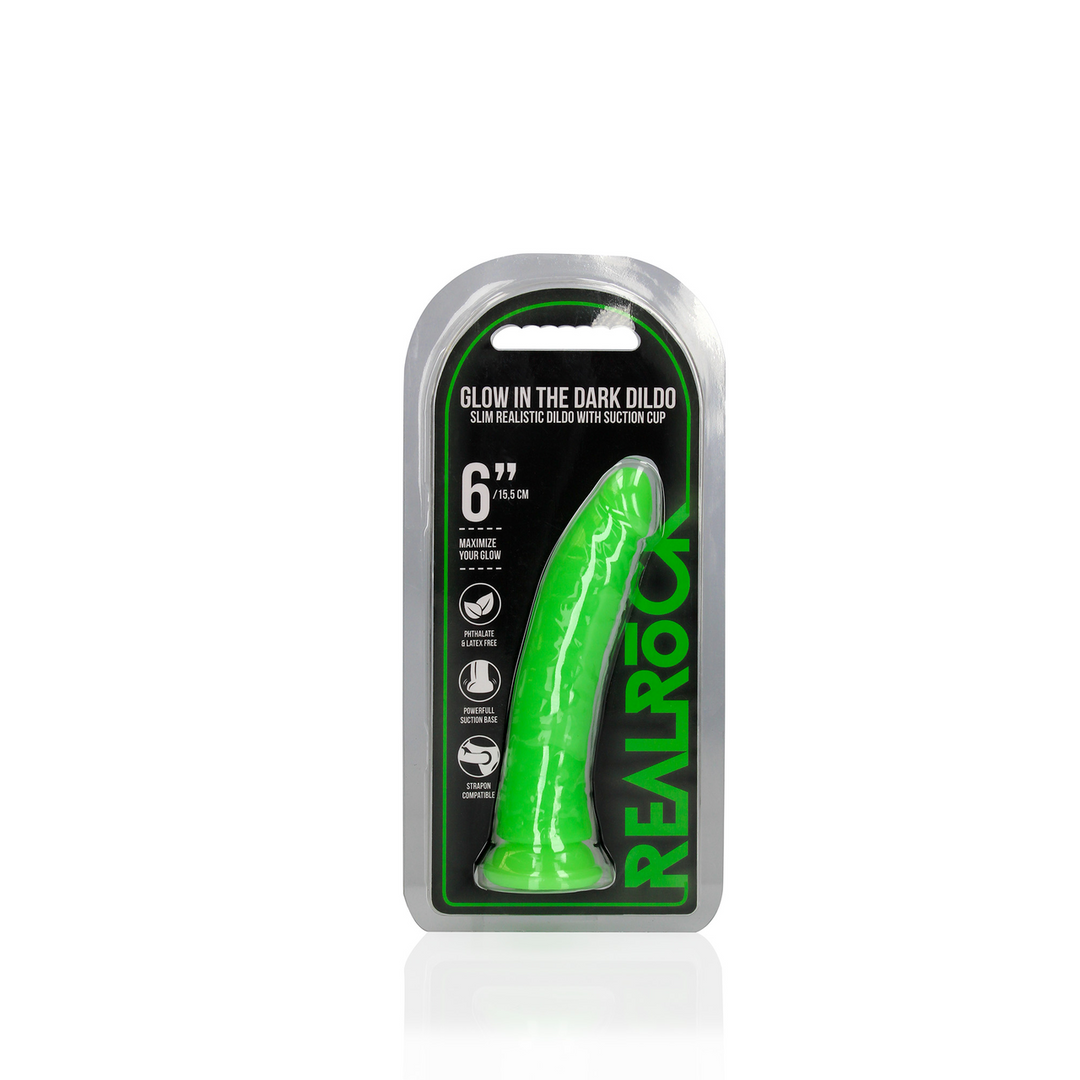 Slim Realistic Dildo with Suction Cup - Glow in the Dark - 6'' / 15,5 cm 2