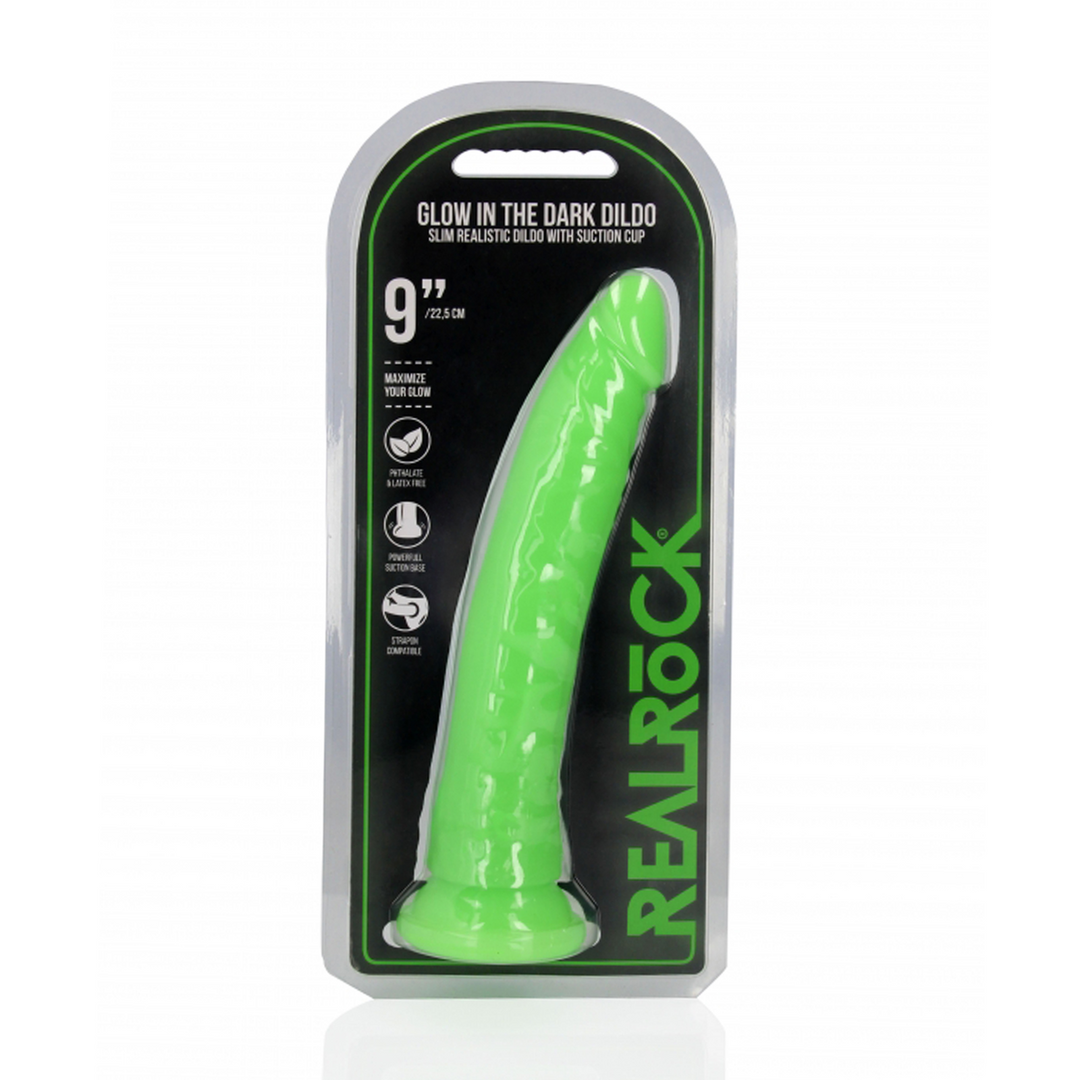 Slim Realistic Dildo with Suction Cup - Glow in the Dark - 9'' / 22,5 cm 2