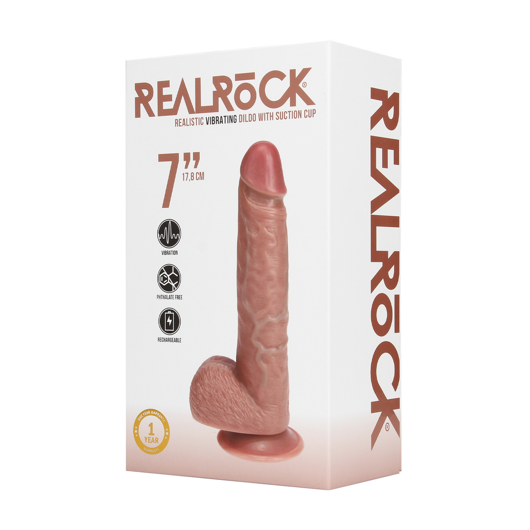Vibrating Regular Straight Cock with Balls - 7 / 18 cm - Tan 2