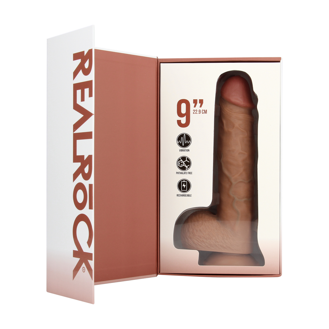Vibrating Regular Straight Cock with Balls - 9 / 23 cm - Tan 4