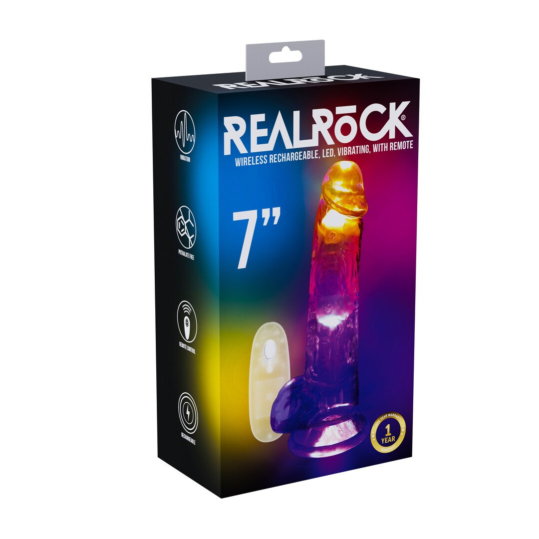 LED Vibrating Straight Cock with Balls - 7 / 18 cm - Transparent 2