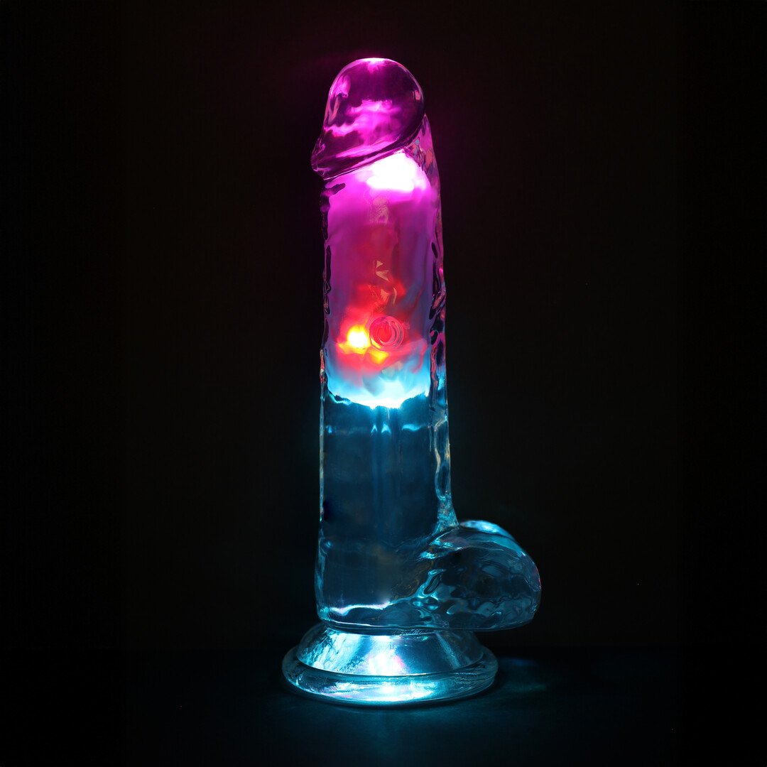 LED Vibrating Straight Cock with Balls - 7 / 18 cm - Transparent 6