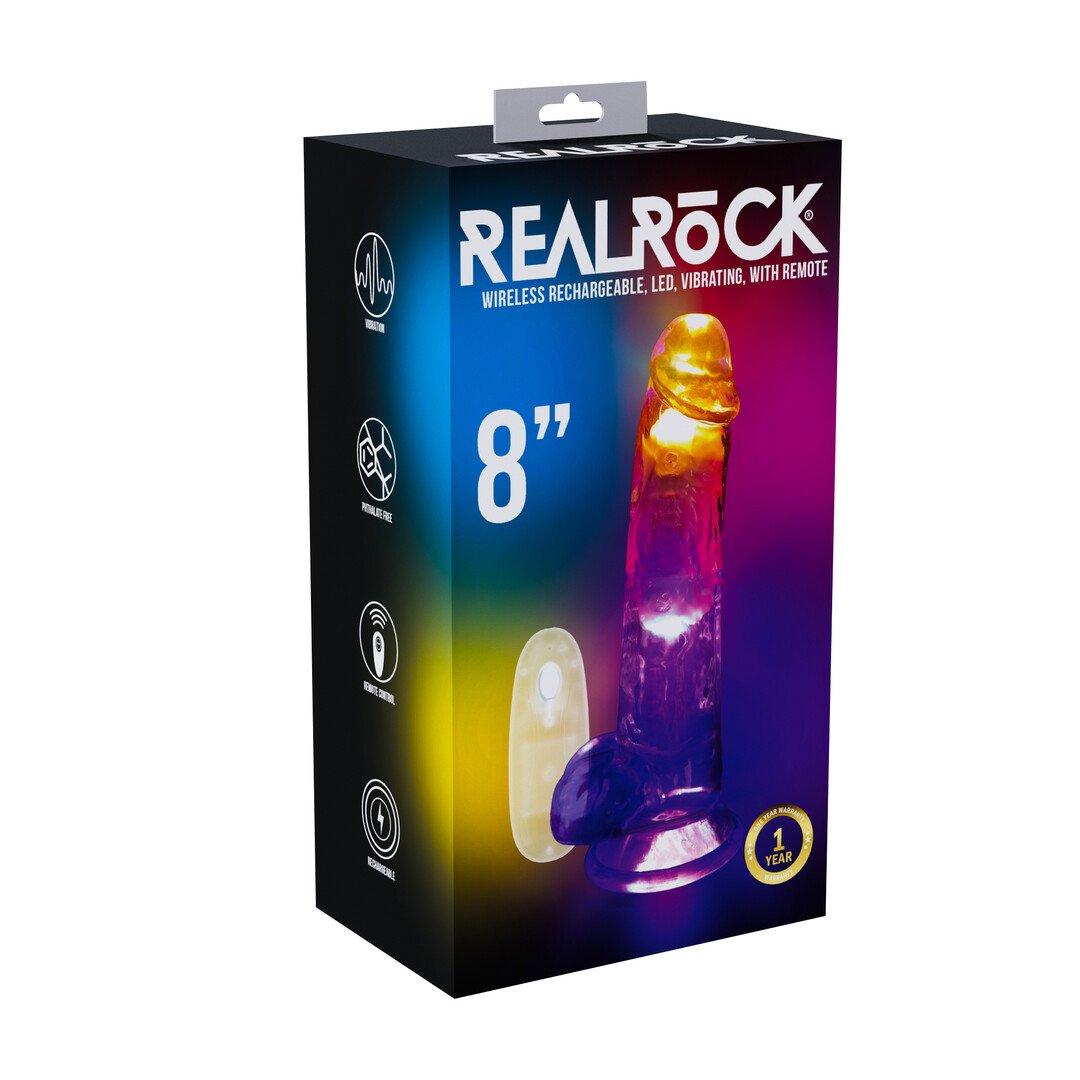 LED Vibrating Straight Cock with Balls - 8 / 20 cm - Transparent 2
