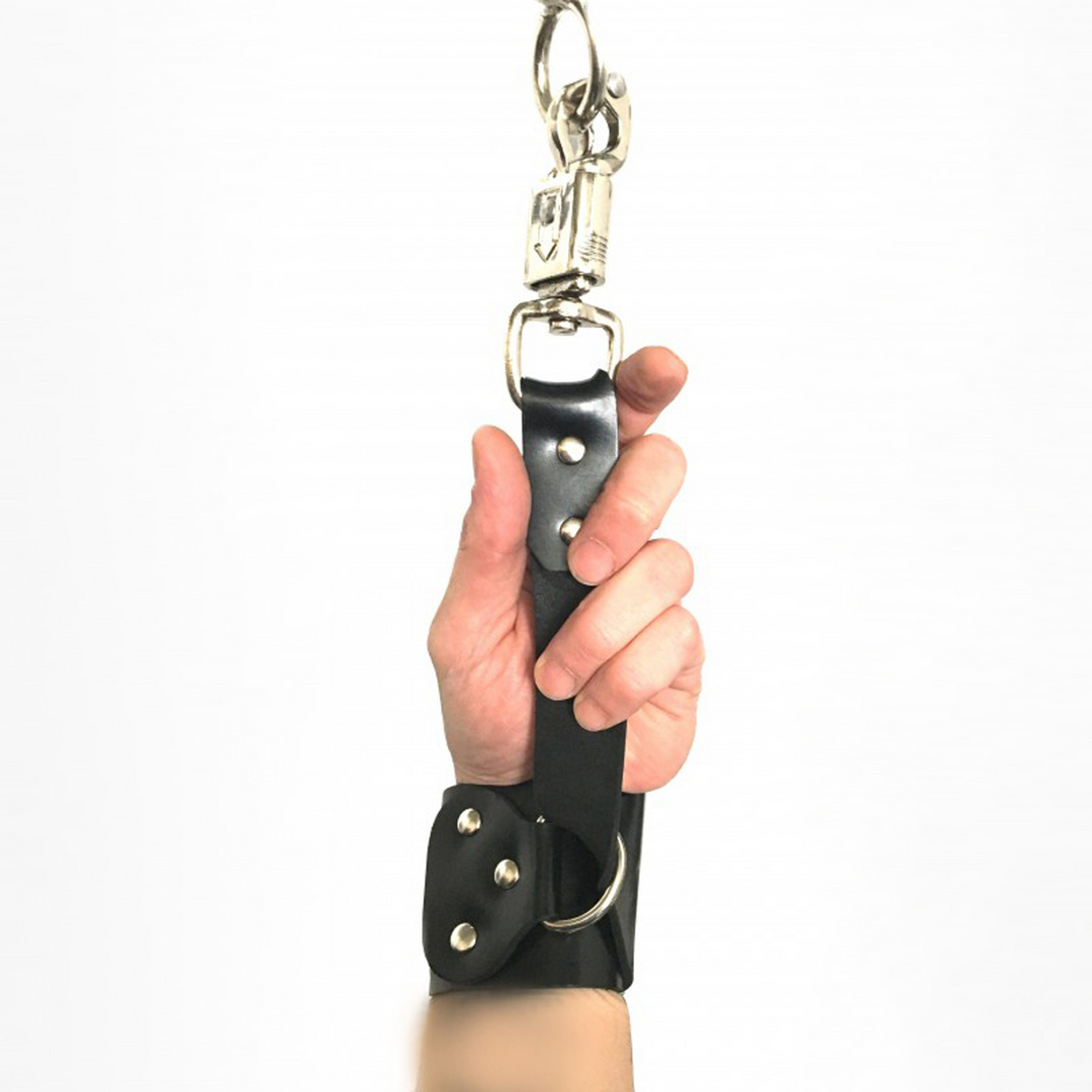 Leather Handcuffs with Anti-Panic Carabiner - Black 3