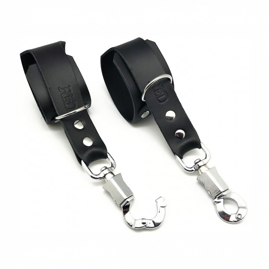 Leather Handcuffs with Anti-Panic Carabiner - Black 2