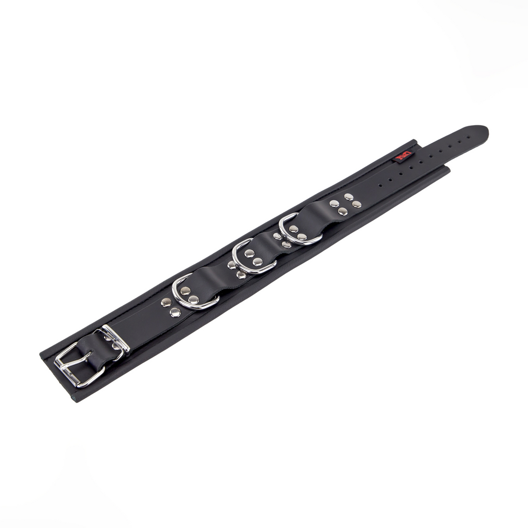 Leather Necklace 3 D Rings - Black 3
