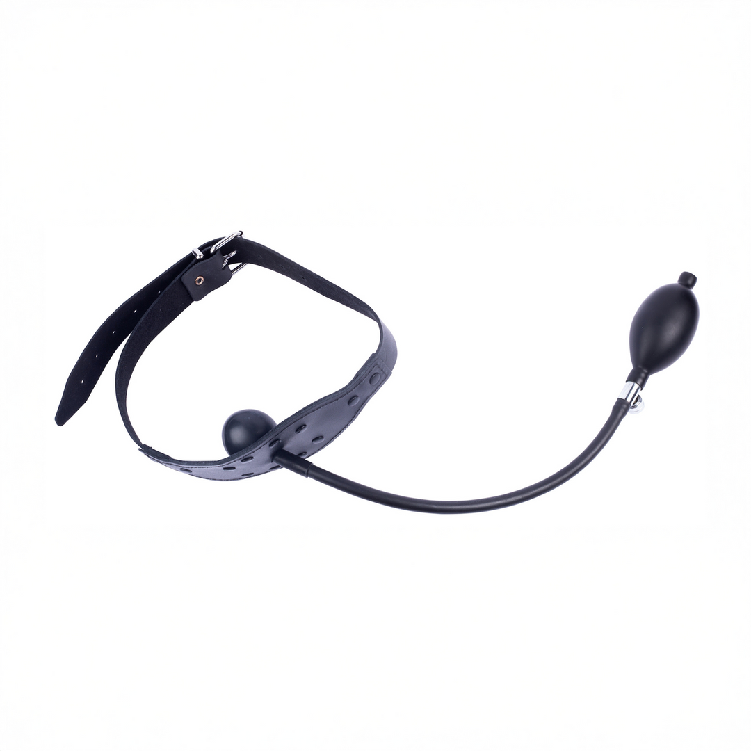 Leather Gag with Inflatable Ball - Black 2