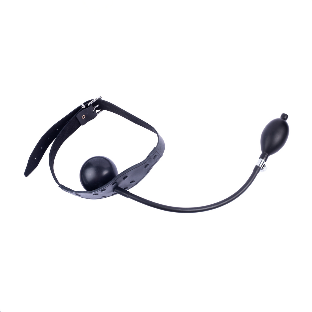 Leather Gag with Inflatable Ball - Black 3