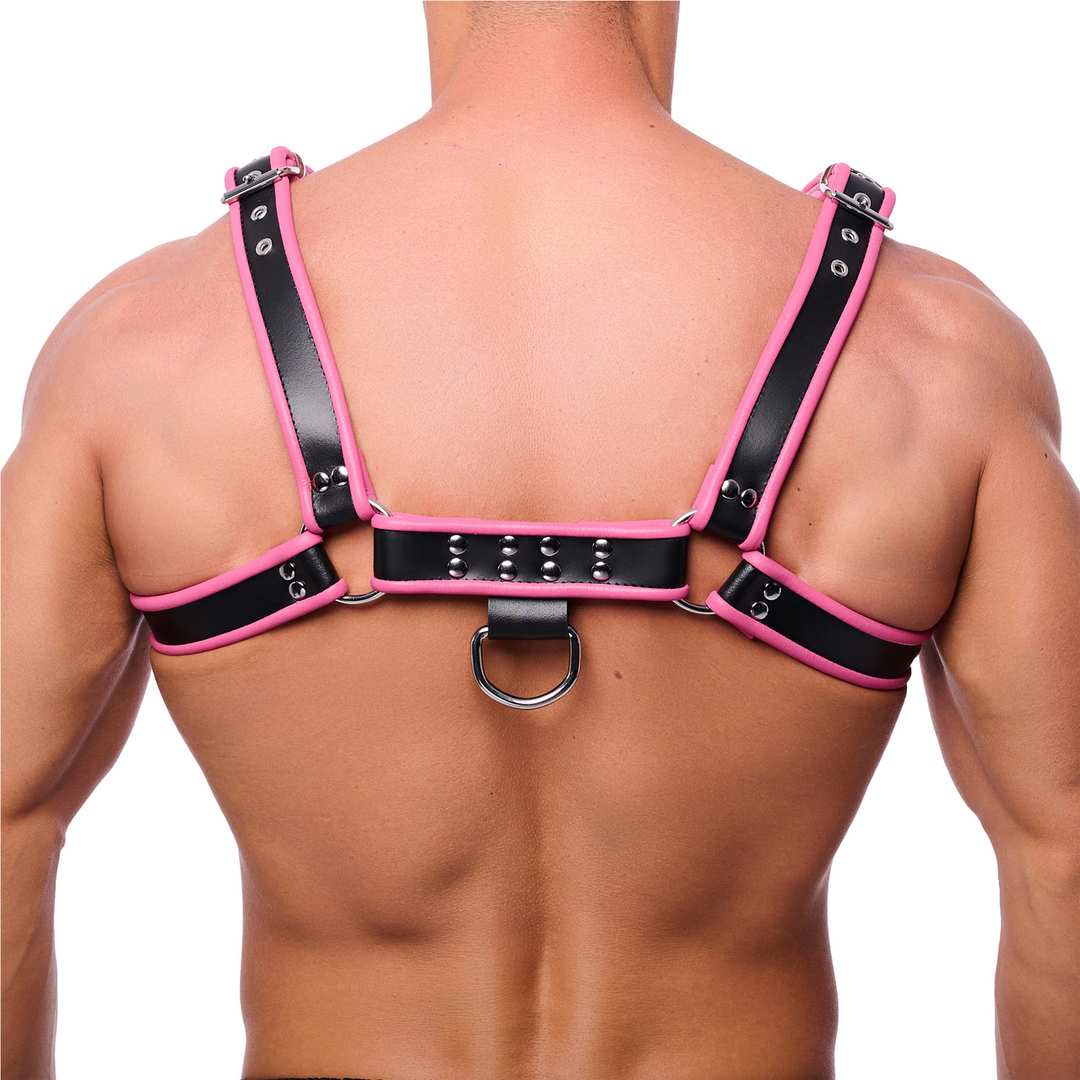 Premium Leather Harness - L/XL - Black/Pink 2