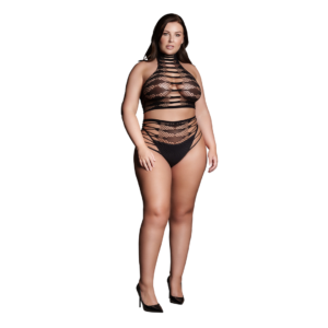 Carpo XLVI - Two Piece with Turtleneck, Crop Top and Pantie - Queen Size - Black