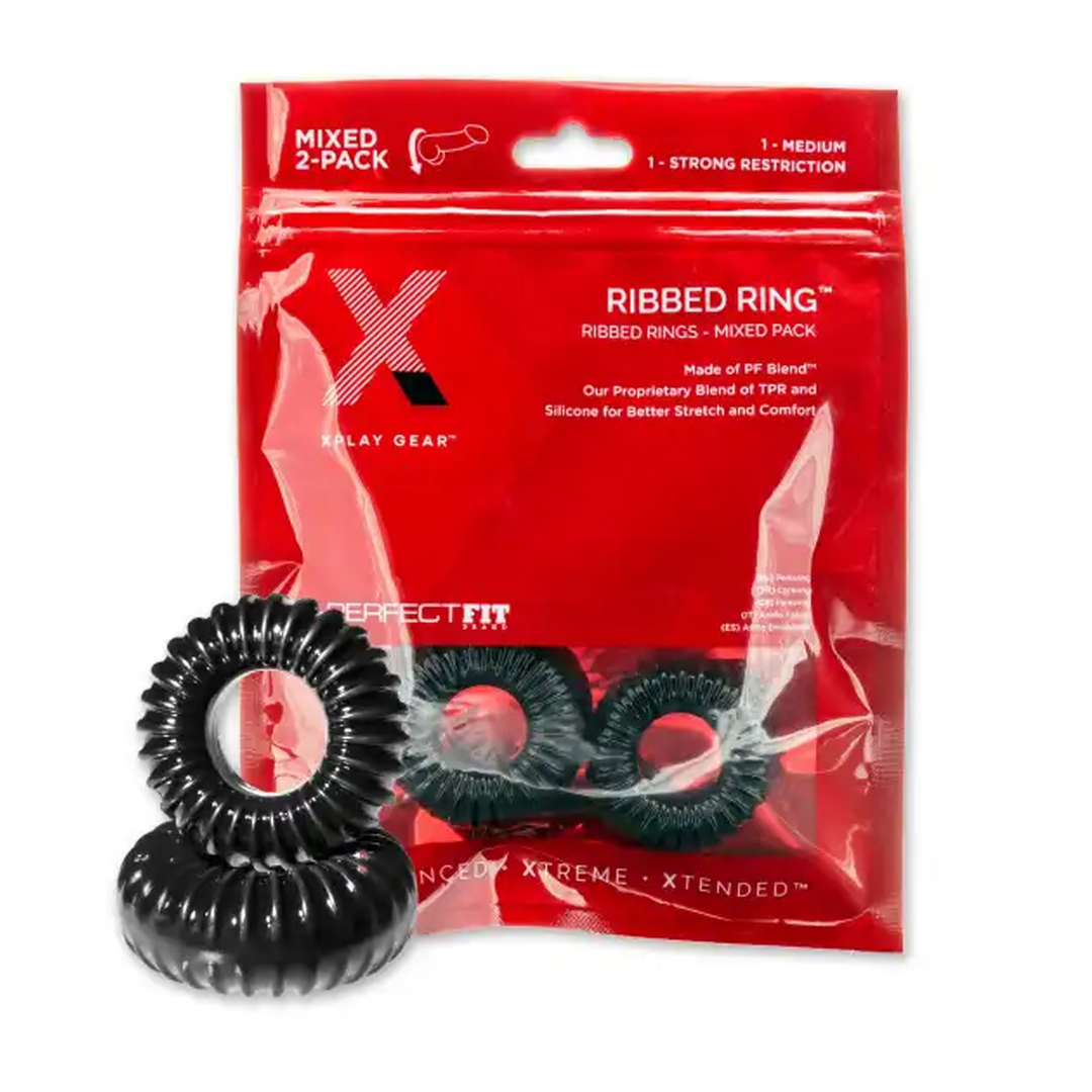 PF Blend Premium Stretch Ribbed Ring Slim - Cockring Set 2